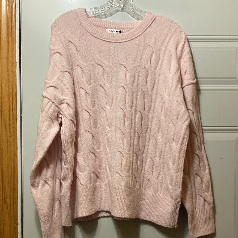 Vigoss‎ Soft Pink Cable Knit Sweater S NWT